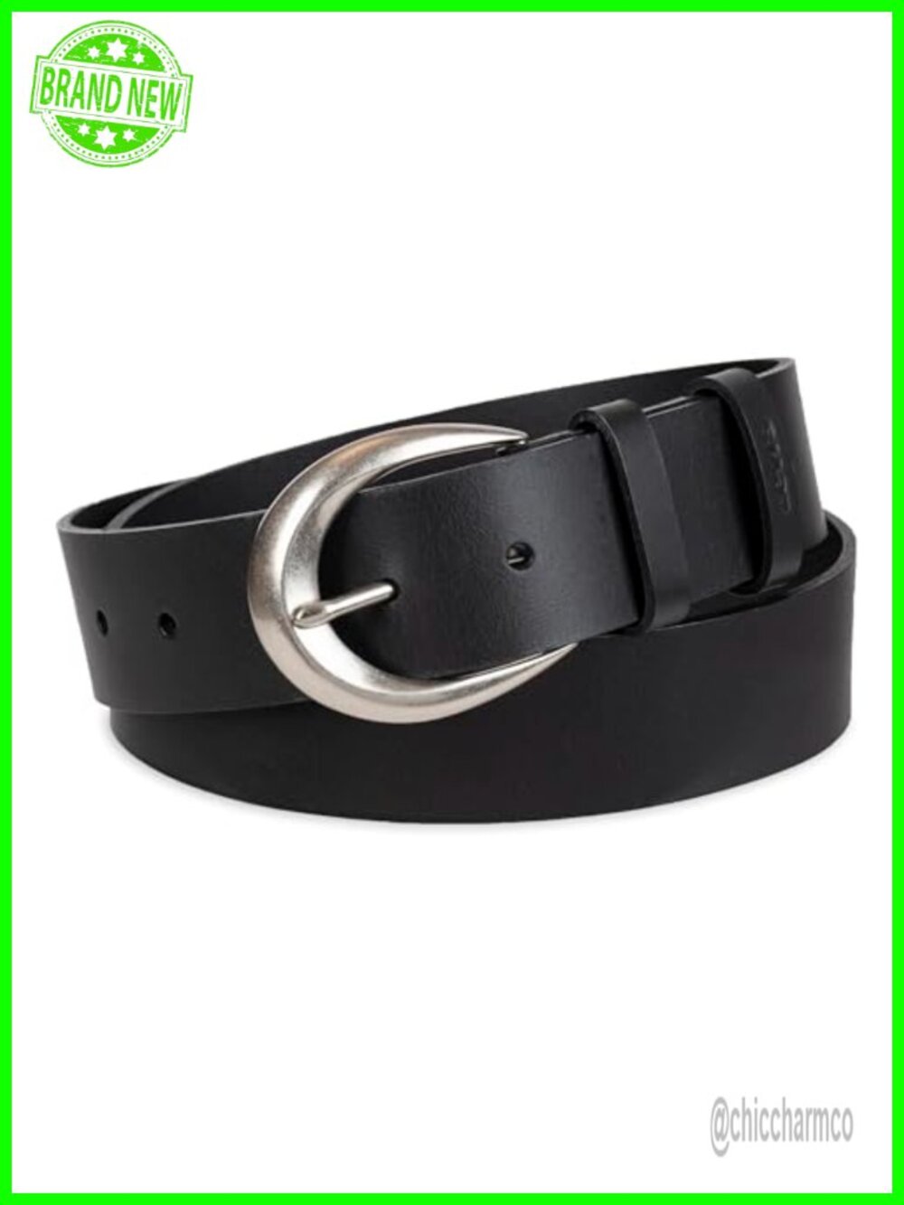 Genuine Leather Jean Belt 1.5-Inch Loop Silver Buckle
